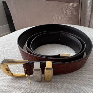 Gianni Versace Men’s Croc Embossed Belt Brown 110/44 Gold & Silver Buckle Italy